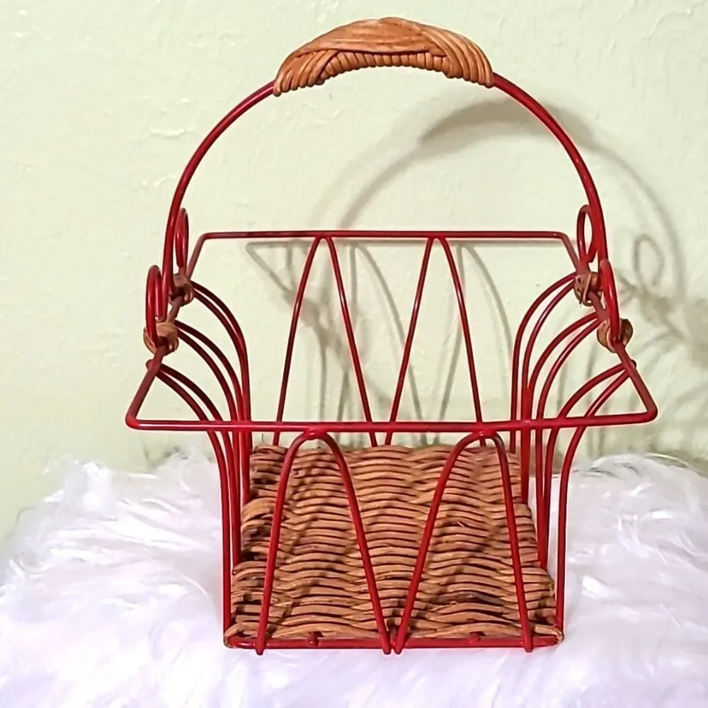 Bohemian Red Metal & Wicker Basket
